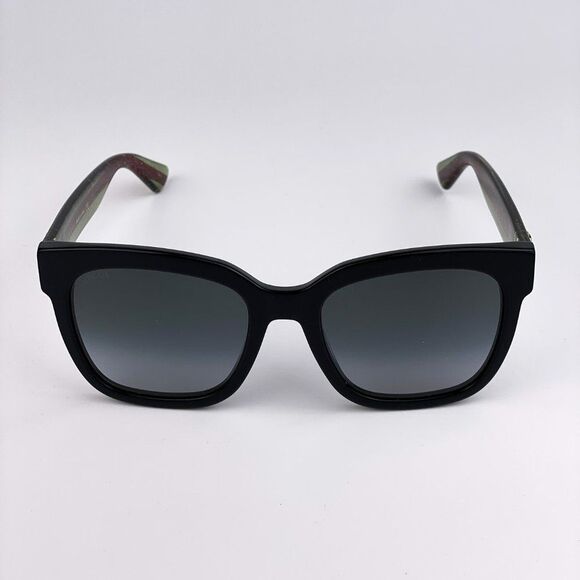 GUCCI GG0034SN 002 Sunglasses Black Green Red Grey Gradient Rectangle Women - Picture 1 of 10